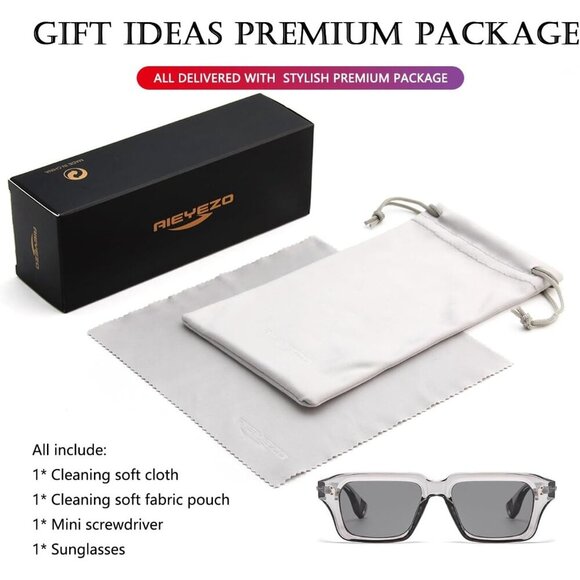 Retro Rectangle Clear Grey Sunglasses Men Women Fashion Square Frame Shades - Picture 6 of 6